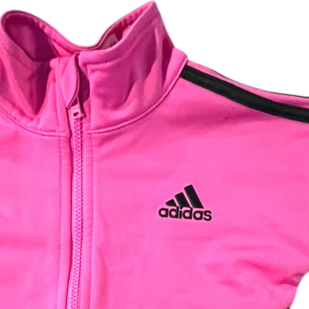 Adidas Girls Pink Black 3-Stripe Full Zip Track Jacket - Size 12M - Picture 2 of 4